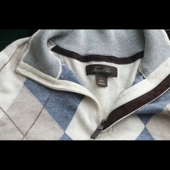 Tasso Elba MEN'S Beige ARGYLE LONG SLEEVE - Picture 3 of 3